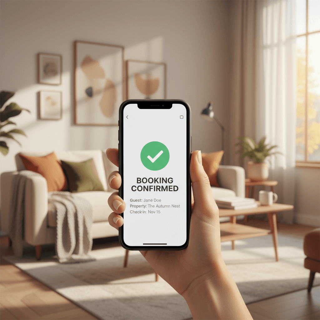 Smartphone showing booking app with calendar and messages in bright setting